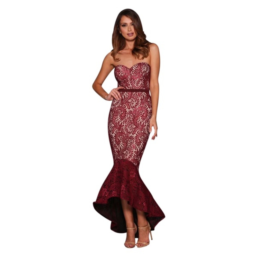 Stunning Elle Zeitoune Alexa Mermaid Dress in Wine / Burgundy. Size 4 US / 8 Aus